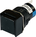 16mm SQUARE PUSHBUTTON BLACK, 1x C/O  MOMENTARY