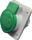 GEWISS IEC309 HP 10° SOCKET FLUSH MTG IP44/54 GREEN 50V 300-500HZ 2H 16AMPS 2P+E