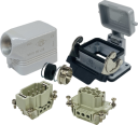 ILME KITSET SIZE 44.27 6B 6P+E 16A 90° HOOD M25 SEMI GLAND, BULKHEAD HOUSING W/COVER 1 LEVER METAL