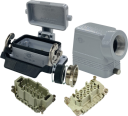 ILME KITSET SIZE 57.27 10B 10P+E 16A 90° HOOD M32 SEMI GLAND, BULKHEAD HOUSING W/COVER 1 LEVER METAL