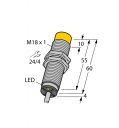 TURCK INDUCTIVE SENSOR: M18, 8mm Sensing, 2-WIRE AC, NO, Non-flush, 20-250VAC / 10-300VDC, Cable 2 m, 20 Hz Switching