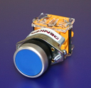 22mm PUSHBUTTON BLUE, METALIC BEZEL, 1NO/1NC MOMENTARY IP65