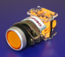 22mm PUSHBUTTON YELLOW, METALIC BEZEL, 1NO/1NC MAINTAINED IP65