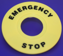 22mm EMERGENCY STOP LEGEND PLATE, YELLOW, DIA=60mm