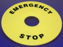 22mm EMERGENCY STOP LEGEND PLATE, YELLOW, DIA=90mm