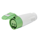 GEWISS IEC309 BTS STR CONNECTOR IP44 16AMPS GREEN 20-25VAC/40-50VAC 100-200Hz 2P 4H