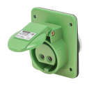 GEWISS IEC309 BTS 10° SOCKET FLUSH MTG IP44 16AMPS GREEN 20-25VAC/40-50VAC 401-500Hz 2P 11H