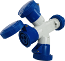 GEWISS IEC309 MA MUTI SOCKET-COUPLER IP67 - 3x SKT OUTLET 16A 2P+E 230V + PLUG BLU 16A 2P+E 230V 6H