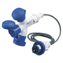 GEWISS IEC309 MA MUTI SOCKET-COUPLER IP67 - 3x SKT OUTLET 16A 2P+E 230V + PLUG (on 2m cable) BLU 16A 2P+E 230V 6H