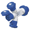 GEWISS IEC309 MA MUTI SOCKET-ADAPTOR IP67 - 3x SKT OUTLET 16A 2P+E 230V + PLUG BLU 32A 2P+E 230V 6H