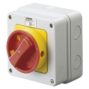 GEWISS 70RT ISOLATOR IN PLASTIC ENCL IP65 - RED/YLW HANDLE 3P 63A (AC21A) 170x170x96mm *** WHILE STOCKS LAST ***