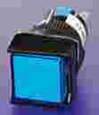 16mm SQUARE ILLUM PUSHBUTTON BLUE, 1x C/O  MOMENTARY, 24VAC/DC LED