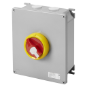 GEWISS 70RT HP ISOLATOR IN METAL ENCL IP66 - RED/YLW KNOB 63A (AC23A) 4P 215x252x91mm