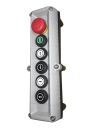 TER VICTOR CONTROL STN GREY 6 HOLE - E/STOP 1NC + 5 x 1 SPEED 1NO BUTTONS WITH SYMBOLS